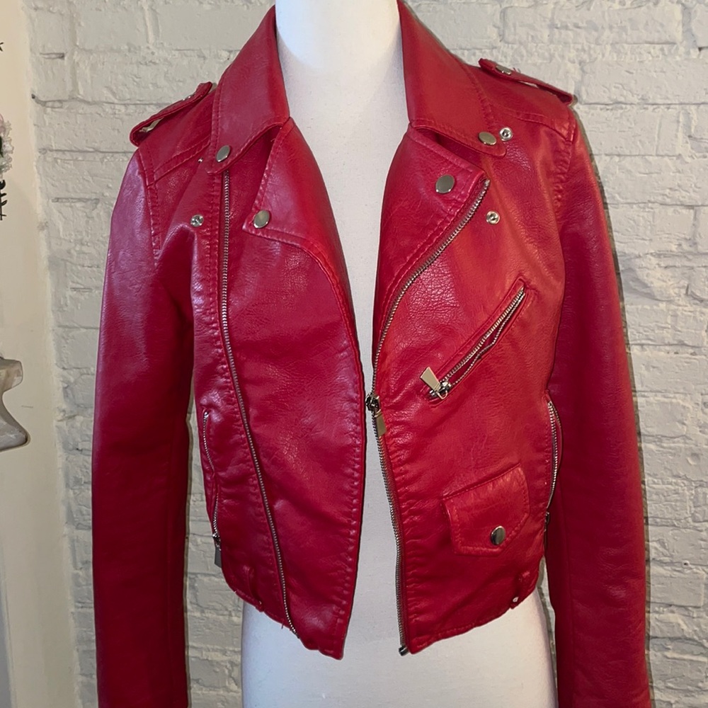 Red vegan leather jacket
